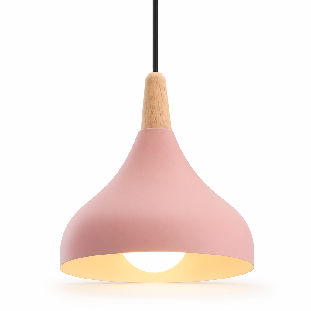 Modern Teardrop Pendant Light | Metal Wood Ceiling Lamp | Bedroom Dining Kitchen Fixture | Hard-Wired | Semi Flush Mount