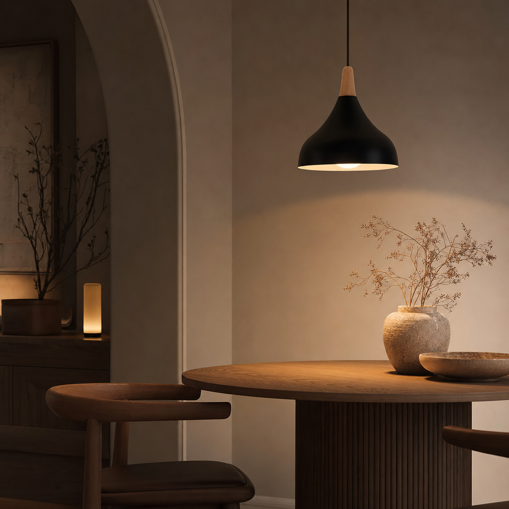 Modern Teardrop Pendant Light | Metal Wood Ceiling Lamp | Bedroom Dining Kitchen Fixture | Hard-Wired | Semi Flush Mount