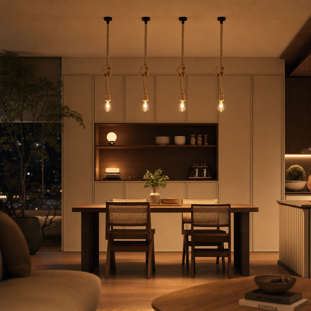 Rustic Handwoven Pendant Light | E27 Base | Dining Room Bar Kitchen Island | Hard-Wired Fixture | Natural Rope Design