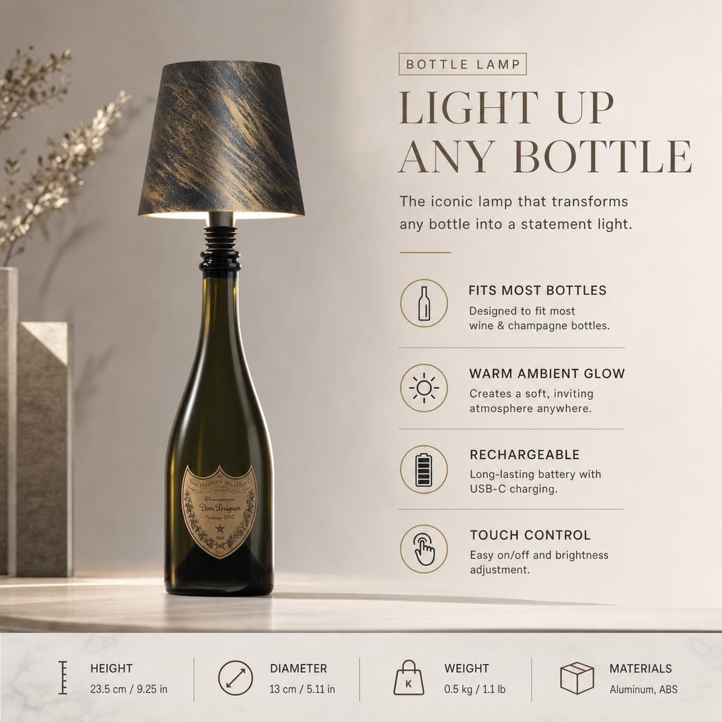 EcoGlow Rechargeable Bottle LED Lamp | Wireless Waterproof Lighting | Zero Waste Decor