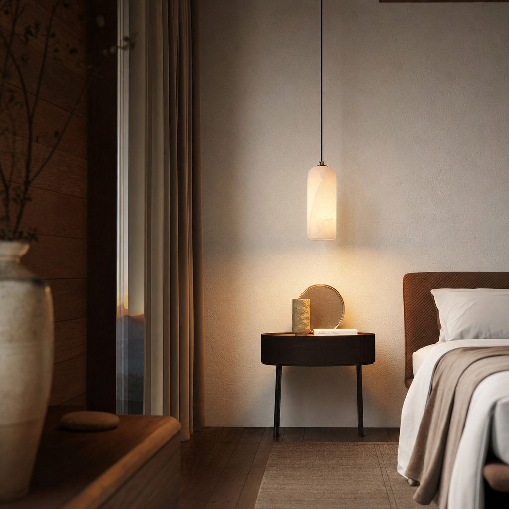 Alabaster Shade Pendant Light | Mid-Century Modern Design | Brass Finish | E26 LED Compatible | Indoor Hanging Lamp