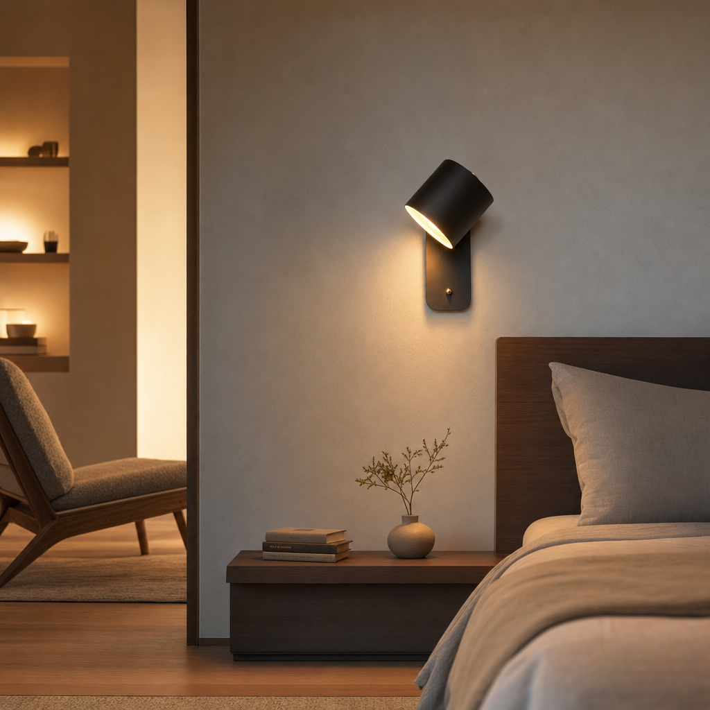 Giro Legno Wall Light | 350° Adjustable Metal Wood Design | Modern Indoor Lighting for Bedroom Living Room