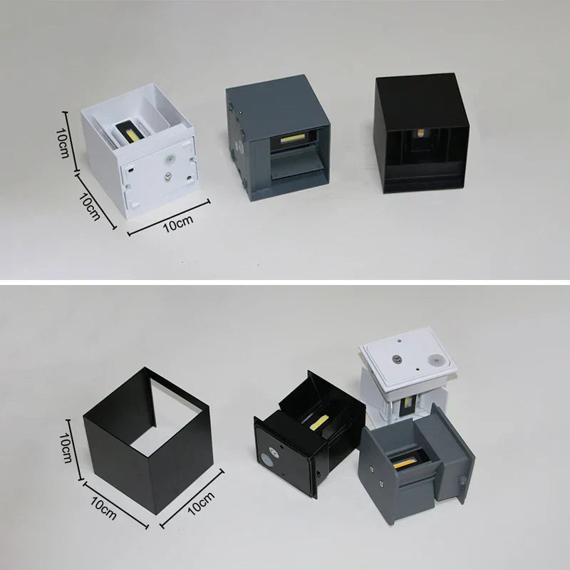 AquaShield | Moderne udendørs belysning | Sort-grå aluminium | Vandtæt lampe | Nem installation | Energisparende | 85-265V | 10 cm x 5 cm x 10 cm