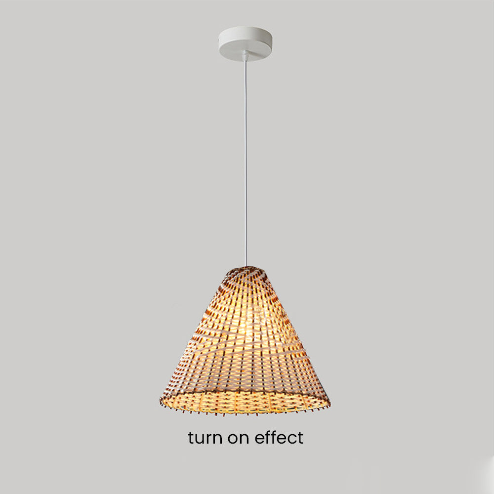 Håndlavet boheme pendellampe | Vævet Rattan | D36 x H30 cm | Naturligt design | E27 fatning | 110V-120V | Træ og hvid farve | Til stue og soveværelse