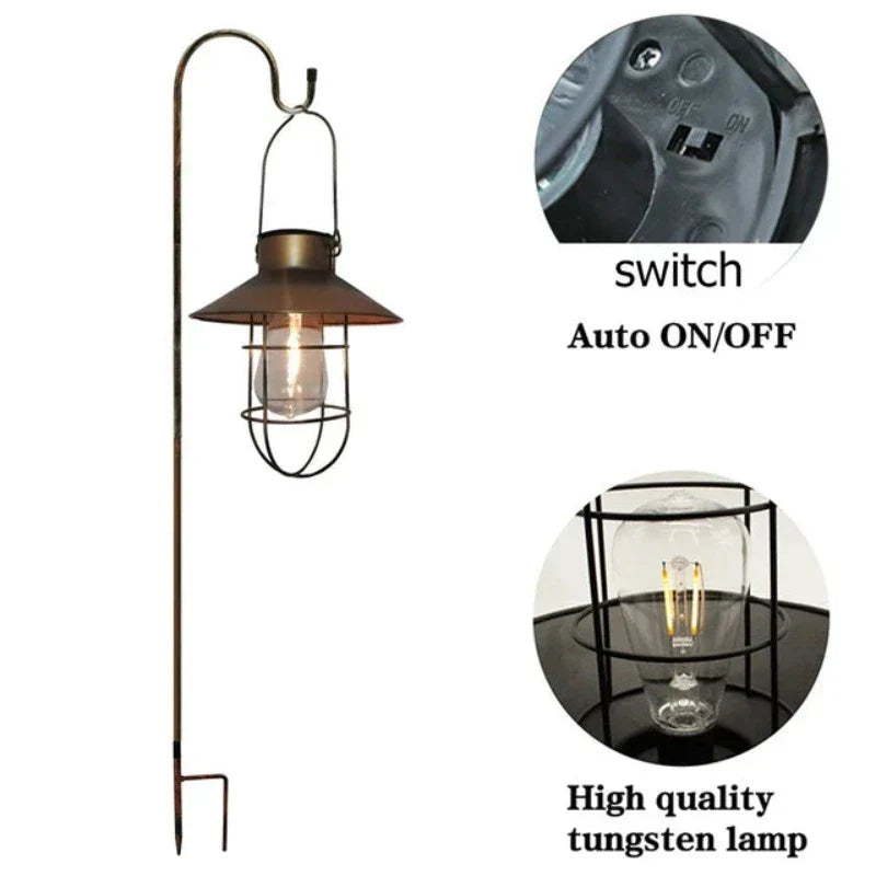 Retro Solcelledrevet Lanterne | Nostalgisk Udendørs Belysning | Klassisk Design med Varm Hvid Pære | Let Installation | Til Haver og Terrasser
