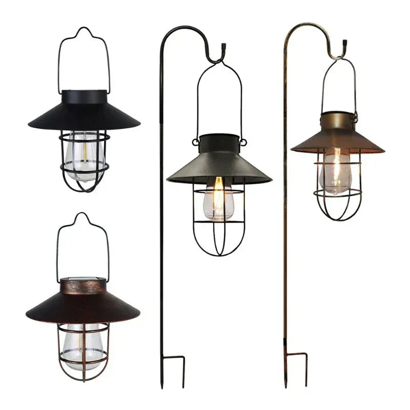 Retro Solcelledrevet Lanterne | Nostalgisk Udendørs Belysning | Klassisk Design med Varm Hvid Pære | Let Installation | Til Haver og Terrasser