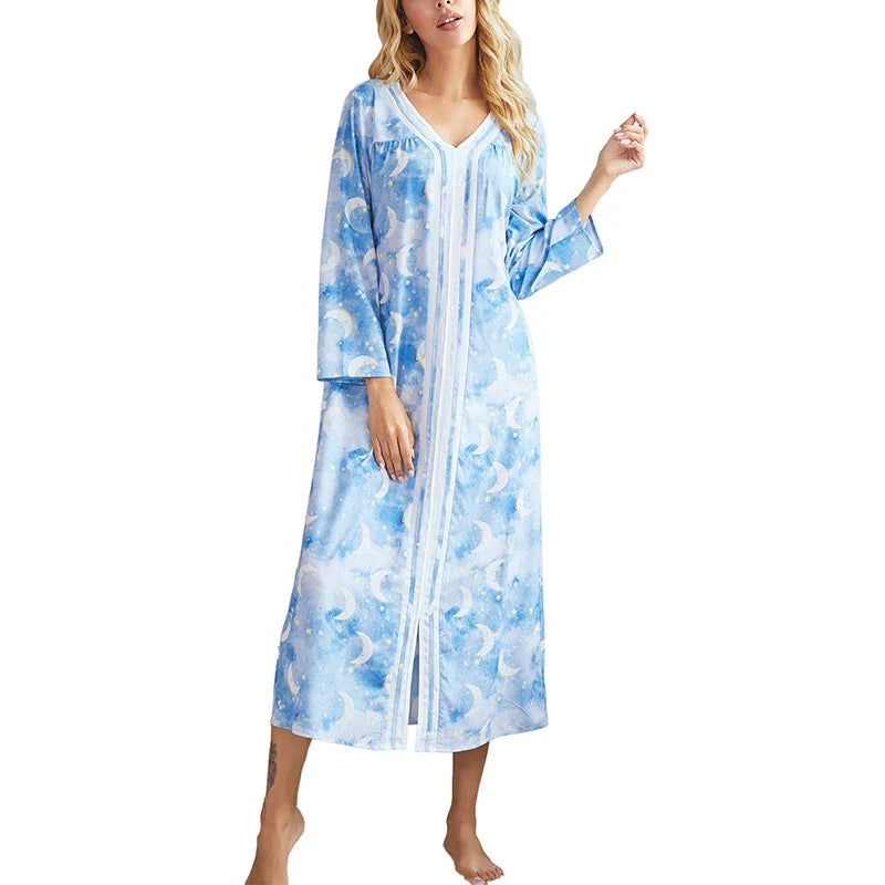 CottonLuxe Plus Size | Langærmet Natskjole | 100% Bomuld | Stilfuldt Print og Slid | Komfortabel og Åndbar | Naturlig Pasform | Ideel til Alle