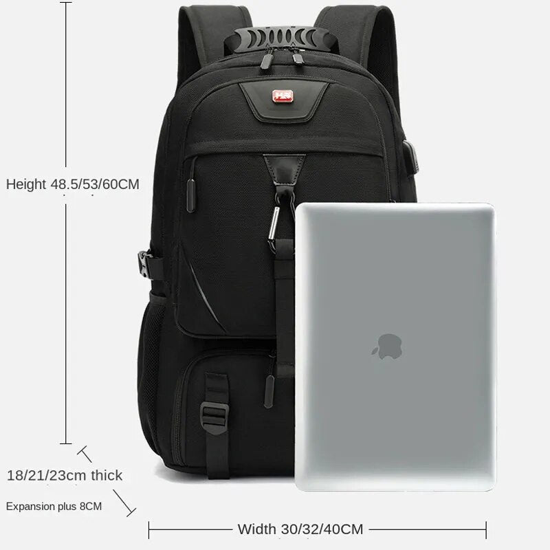 TechTrek Pro | Rummelig Rygsæk 50-80L med USB-Opladningsport | Robust, Vandafvisende og Komfortabel Design | Perfekt til Bytur og Eventyr