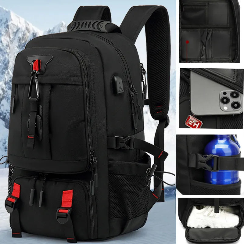 TechTrek Pro | Rummelig Rygsæk 50-80L med USB-Opladningsport | Robust, Vandafvisende og Komfortabel Design | Perfekt til Bytur og Eventyr