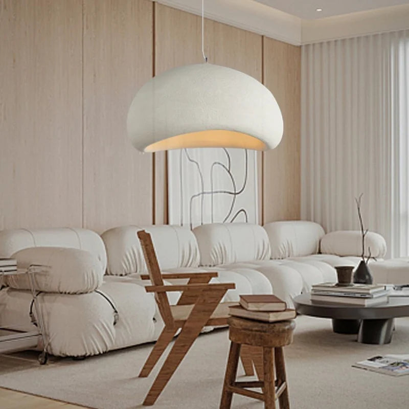 Serenith Pendel Lampe | Wabi-Sabi Design | Harpiks & Polystyren | Domeformet | Hvid & Grå | E27 Fatning | Max 40W | Blødt Lys | Æstetisk Appeal | Til