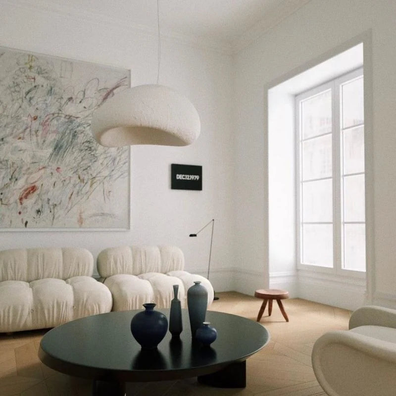 Serenith Pendel Lampe | Wabi-Sabi Design | Harpiks & Polystyren | Domeformet | Hvid & Grå | E27 Fatning | Max 40W | Blødt Lys | Æstetisk Appeal | Til