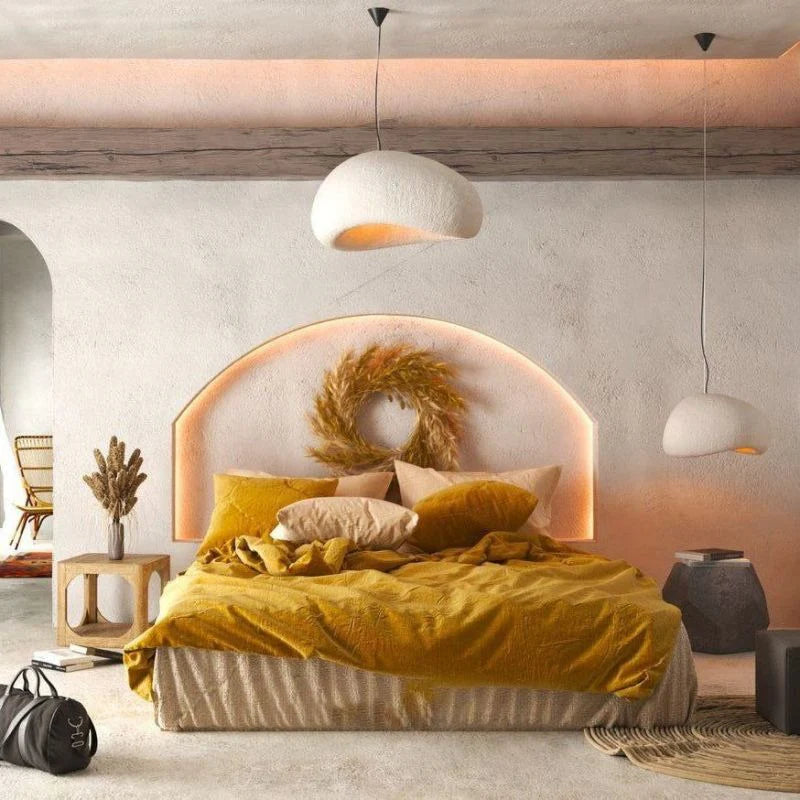 Serenith Pendel Lampe | Wabi-Sabi Design | Harpiks & Polystyren | Domeformet | Hvid & Grå | E27 Fatning | Max 40W | Blødt Lys | Æstetisk Appeal | Til