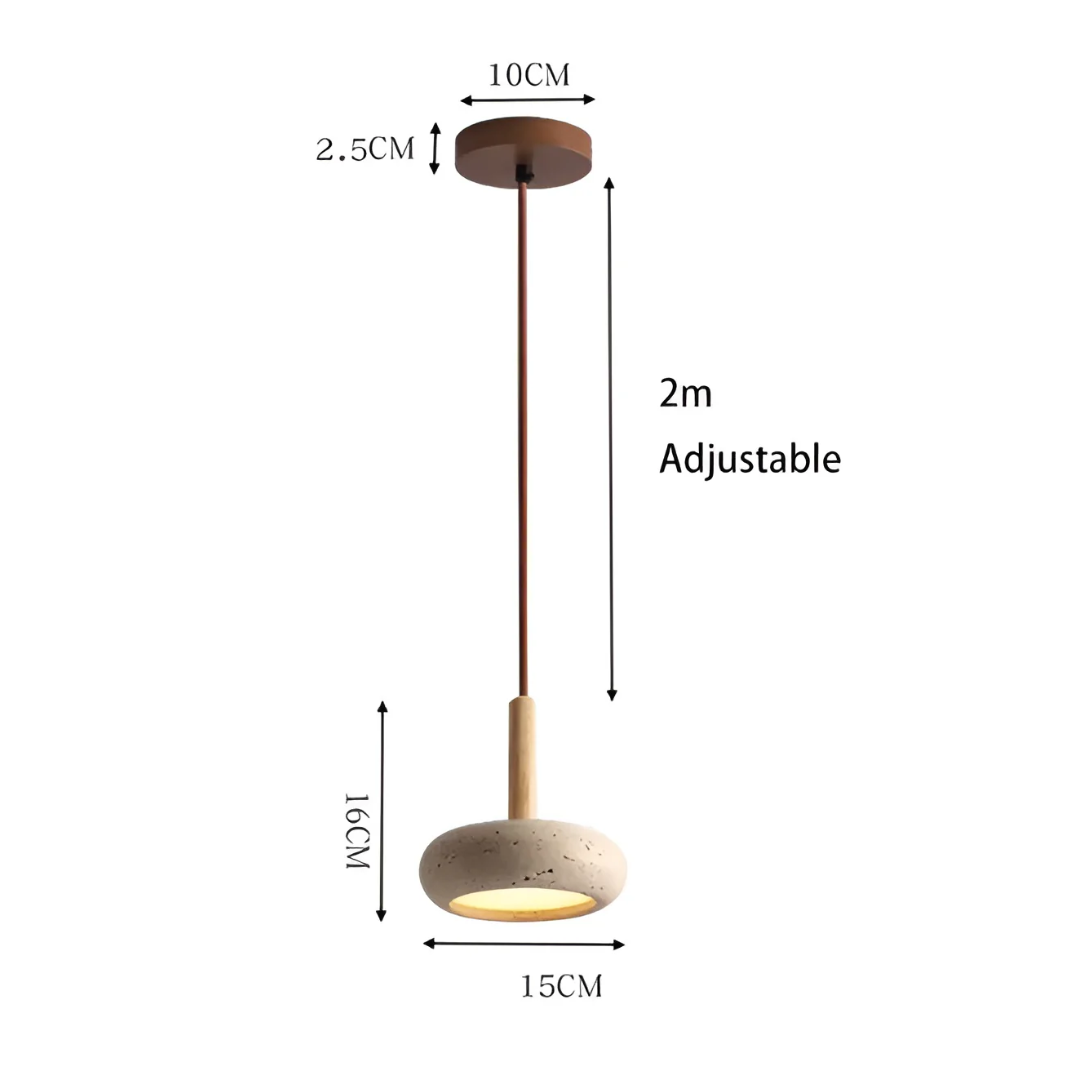TranquilHalo LED Hanging Light | Adjustable Height | Yellow Stone & Wood | Easy Install | Warm Glow | 2m Cord | 15cm Diameter