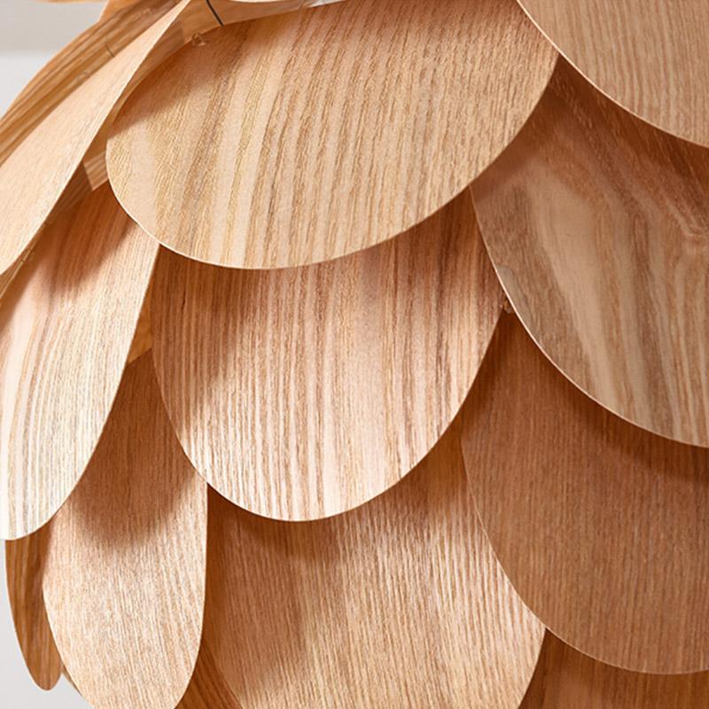 Olivia hængende lampe | Ananasformet | Træ | Rustik design | 38 cm diameter | Justerbar kabellængde | LED kompatibel | Asketræ | 110V | Modernistisk