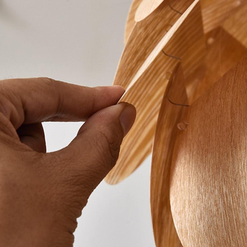 Olivia hængende lampe | Ananasformet | Træ | Rustik design | 38 cm diameter | Justerbar kabellængde | LED kompatibel | Asketræ | 110V | Modernistisk