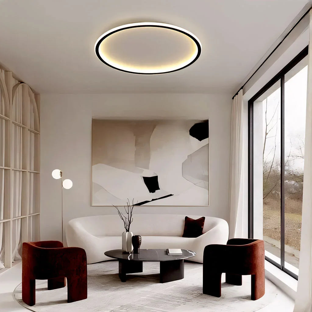 Zev Rund Loftlampe | Moderne Design | Kunstnerisk Silhuet | Premium Metal & Akryl | Tidløse Farver | Perfekt til Enhver Rumstørrelse | Hjem Belysning