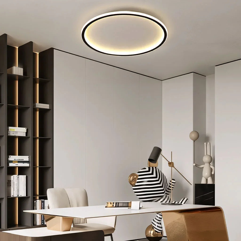 Zev Rund Loftlampe | Moderne Design | Kunstnerisk Silhuet | Premium Metal & Akryl | Tidløse Farver | Perfekt til Enhver Rumstørrelse | Hjem Belysning