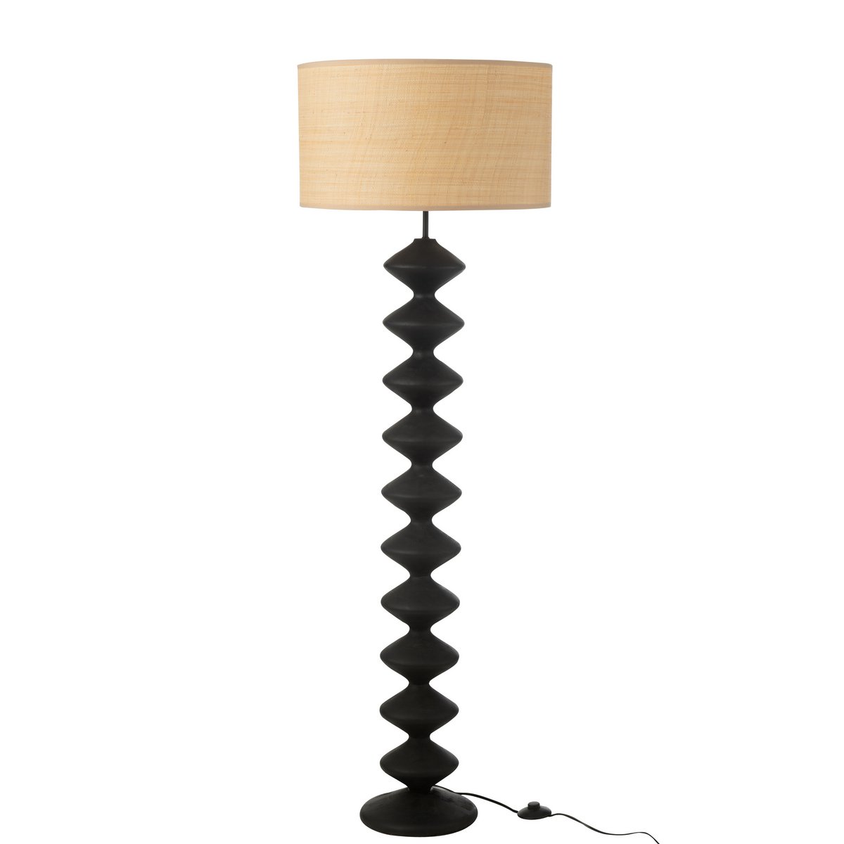 J-Line | Stilfuld Gulvlampe | Sort/Natur | Poppeltræ | Hørskærm | Moderne Design | Atmosfærisk Belysning | Interiør Raffinement | SKU: 49435