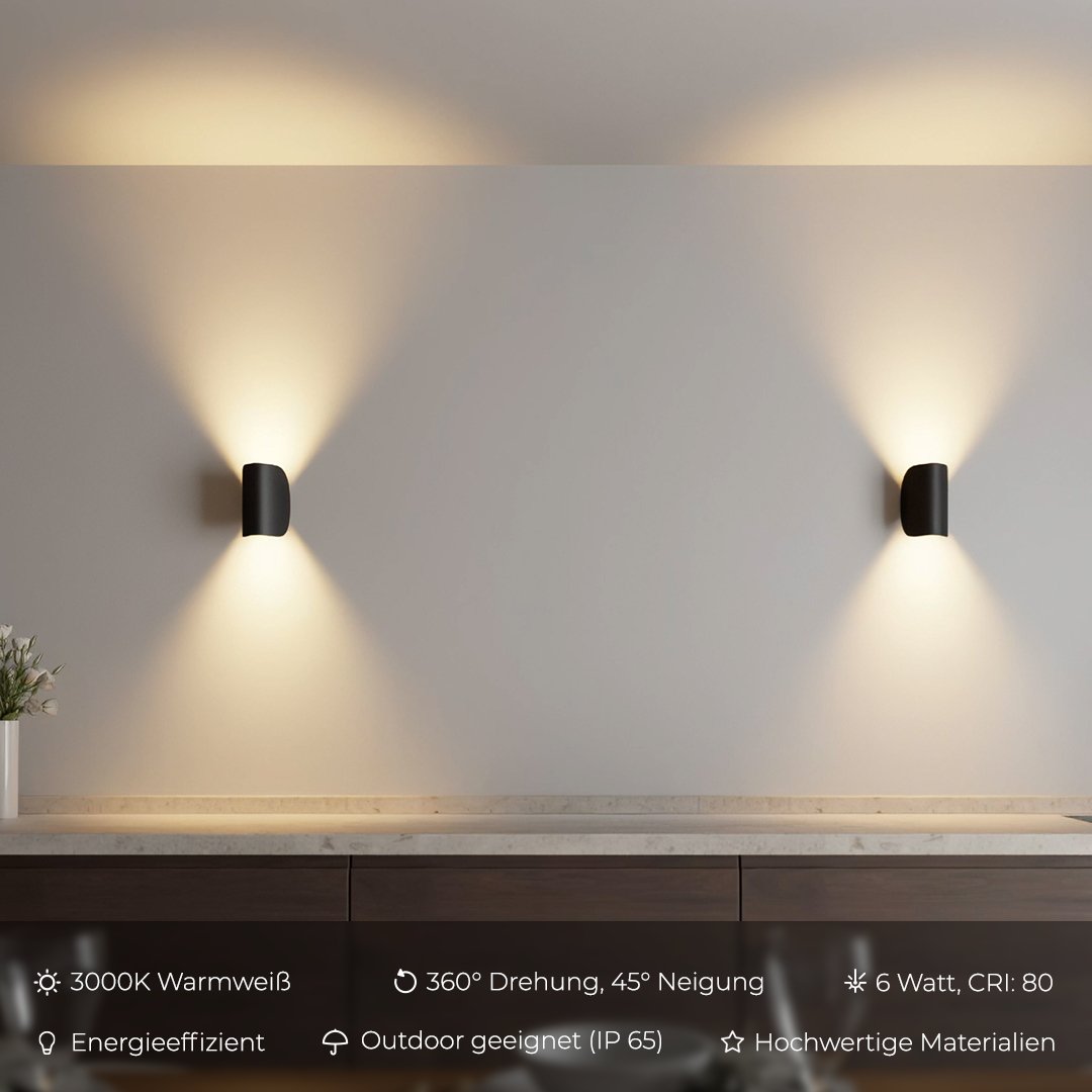 Luminoir | Drej- og Vippelig LED Væglampe | Moderne Aluminium | Sort | Energieffektiv Belysning | Indendørs/udendørs | IP65 | 20x15x10 cm | 1,2