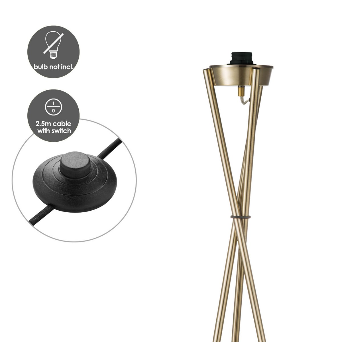 Messinggulvlampe | Hvid stofskærm | Moderne design | Til stue eller kontor | 166 cm høj | Kompatibel med E27 LED | Home Sweet