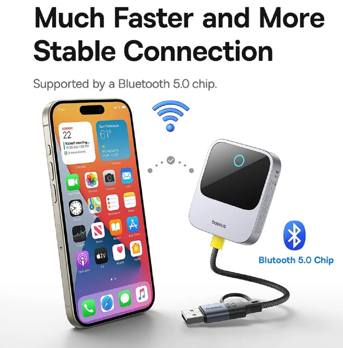 Trådløs CarPlay Adapter | Bluetooth 5.3 + WiFi 5.8GHz | 8-kernet Chip | Auto-tilslutning | Apple CarPlay Kompatibilitet | Aluminium Hylster | Plug &