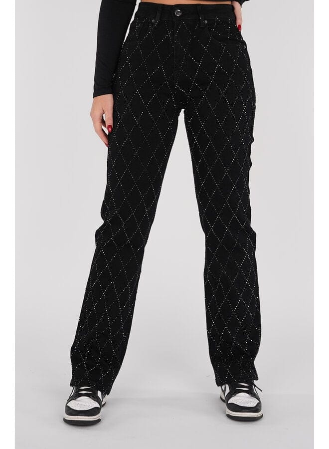 Jeans til kvinder | Lige ben | Diamantmønster | Subtil glans | Komfortabel pasform | Højkvalitets denim | Stilfuldt og alsidigt design | Elegant og