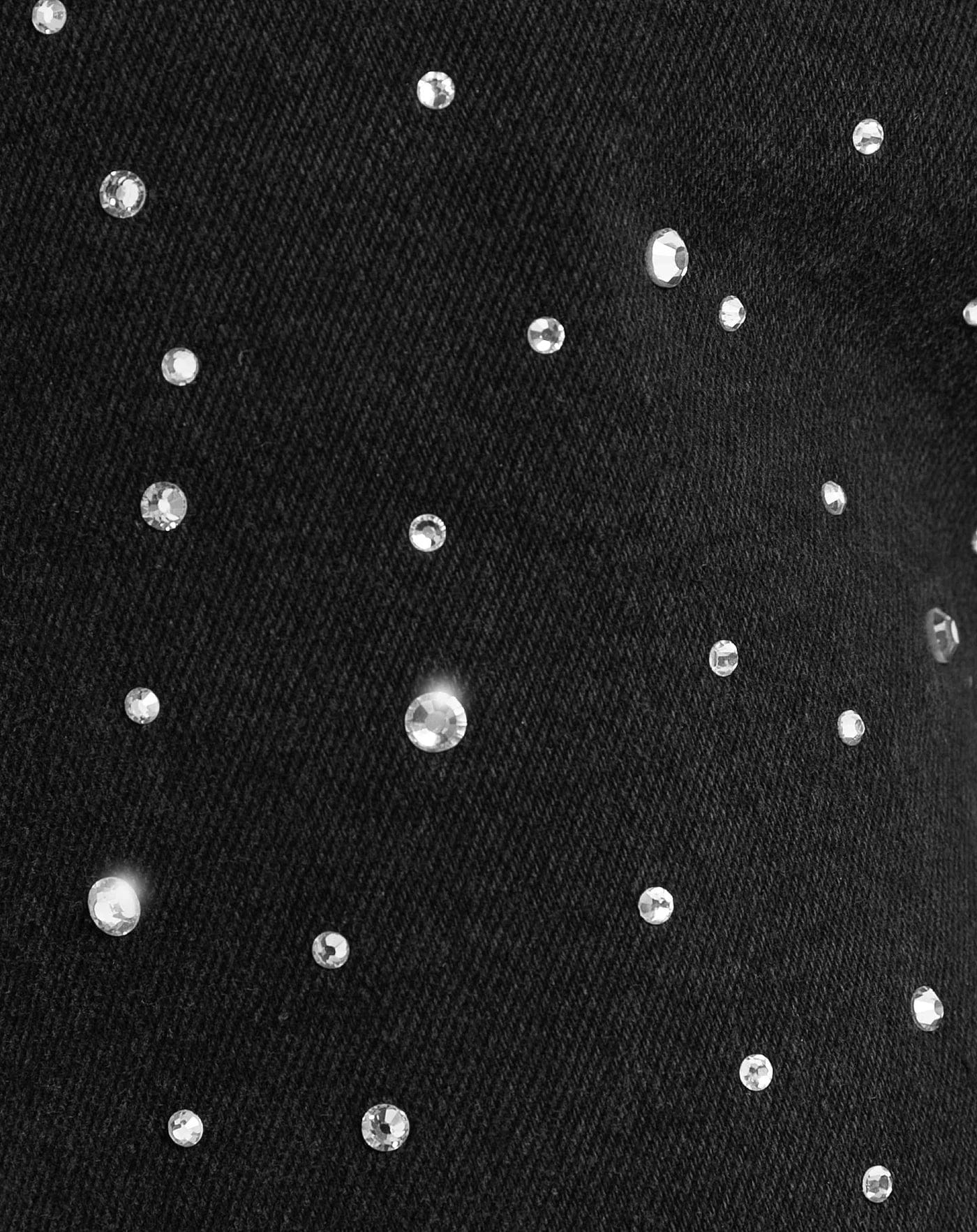 Sort Jeans med Glitrende Diamantdetaljer | Komfortabel Lige Pasform | Elegant og Chic Look | Hverdags- og Festtøj | Højkvalitets