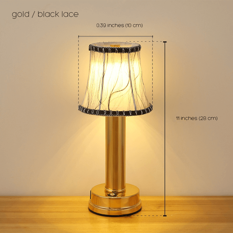 Cordless Rechargeable Fabric Table Lamp | Dimmable LED Light | Soft Atmosphere Lighting | Gold Finish | USB Charging | Portable Desk Lamp