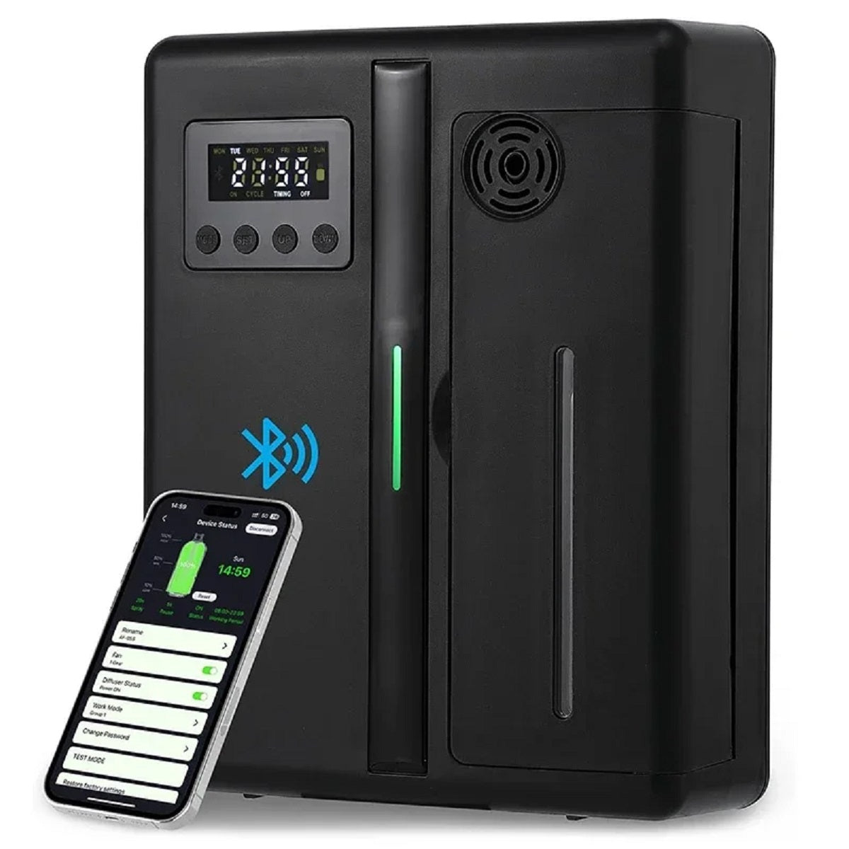 Bluetooth Aroma Diffuser | Koldluftsteknologi | Væghængt duftspreder til hjem og kontor | App-styring | Op til 1000 m³ dækning | Lydløs design | 40