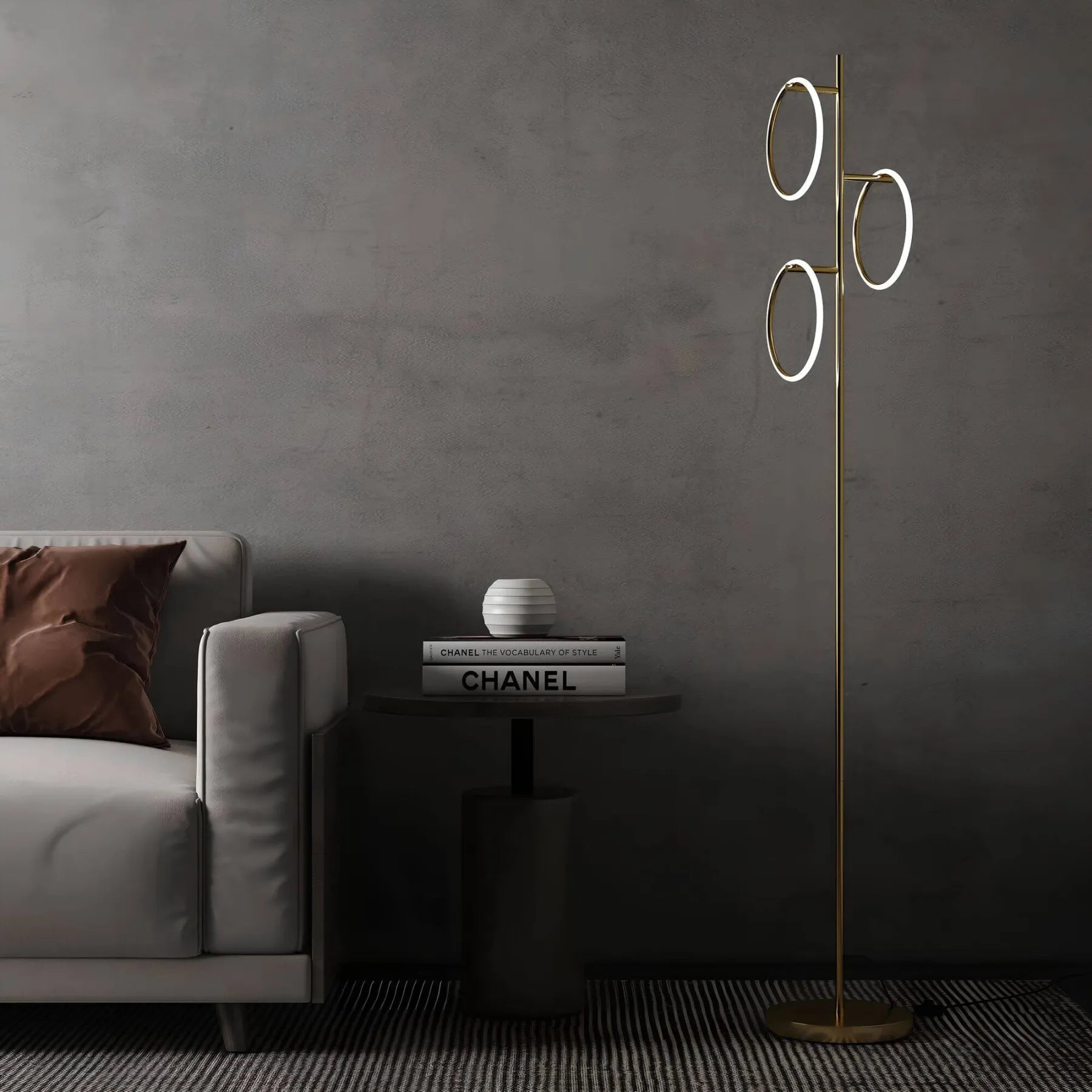 Novento LED Gulvlampe | Moderne Design | Tre Oplyste Ringe | Dæmpbar Belysning | Holdbar Kvalitet | Ideel Til Stue, Soveværelse,