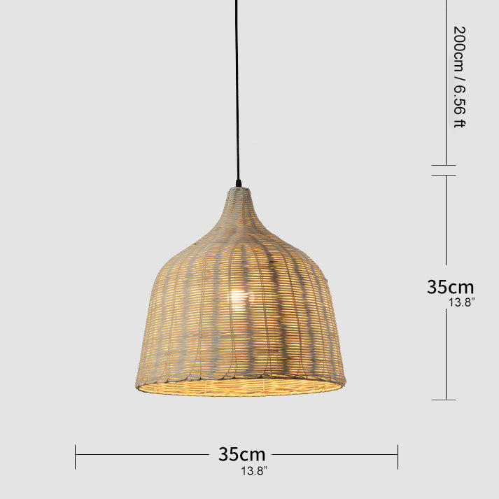 Bambus Rattan Loftpendel | Justerbar Højde | Køkken & Spisebord | E26/E27 Fatning | 25-45 cm Diameter | 150 cm