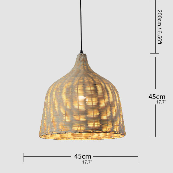 Bambus Rattan Loftpendel | Justerbar Højde | Køkken & Spisebord | E26/E27 Fatning | 25-45 cm Diameter | 150 cm