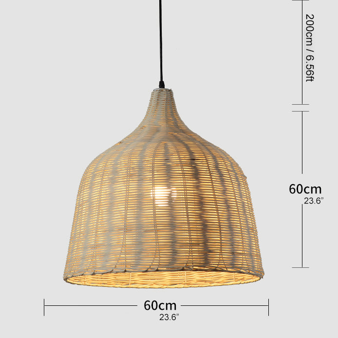 Bambus Rattan Loftpendel | Justerbar Højde | Køkken & Spisebord | E26/E27 Fatning | 25-45 cm Diameter | 150 cm